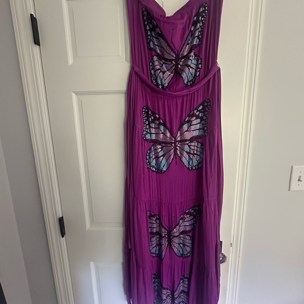 Judith March Purple Maxi Dress with Butterfly Design